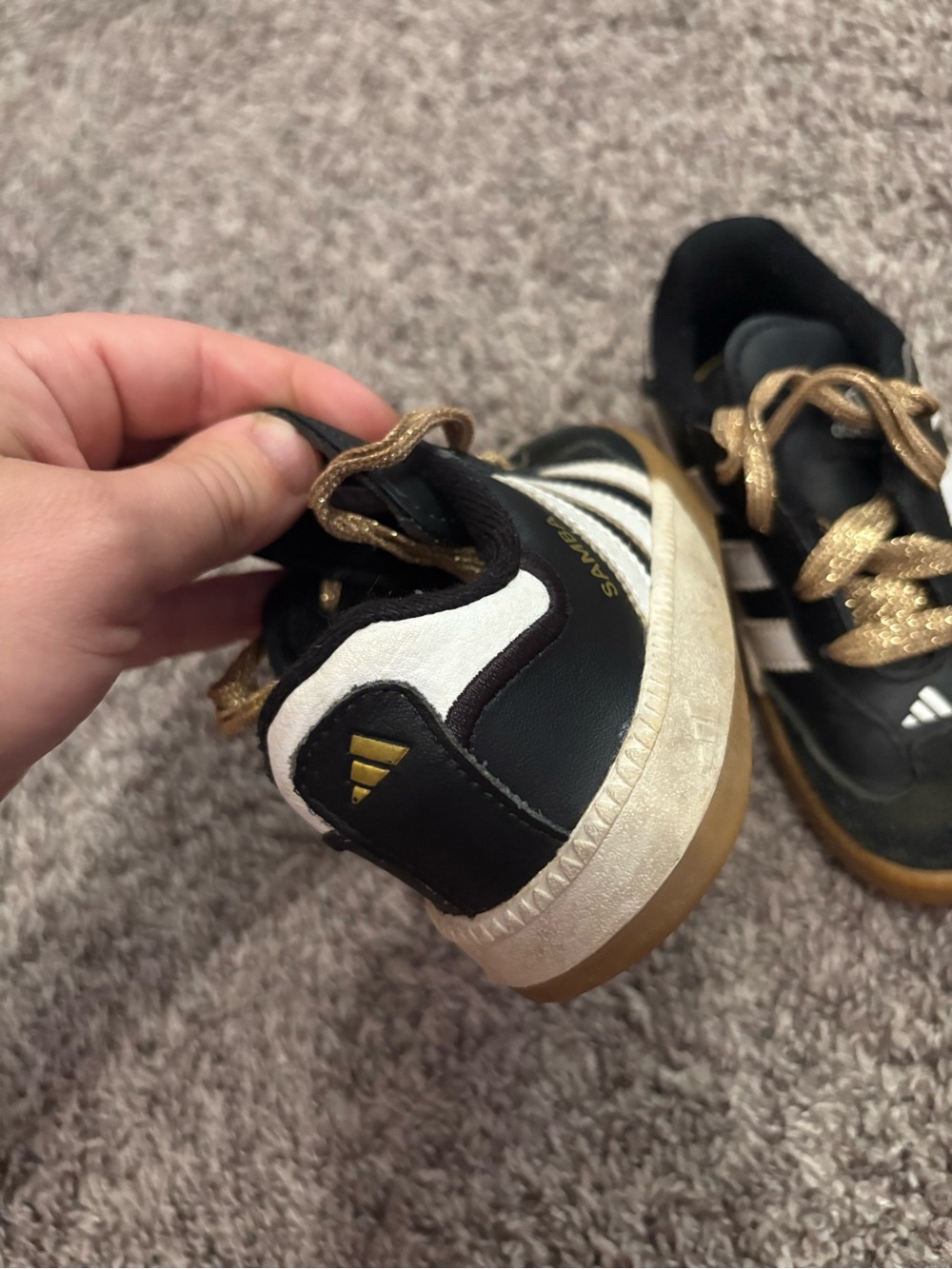 Rare Adidas toddler Gold' Samba Black & White Gum Sole Sneakers - Picture 6 of 9